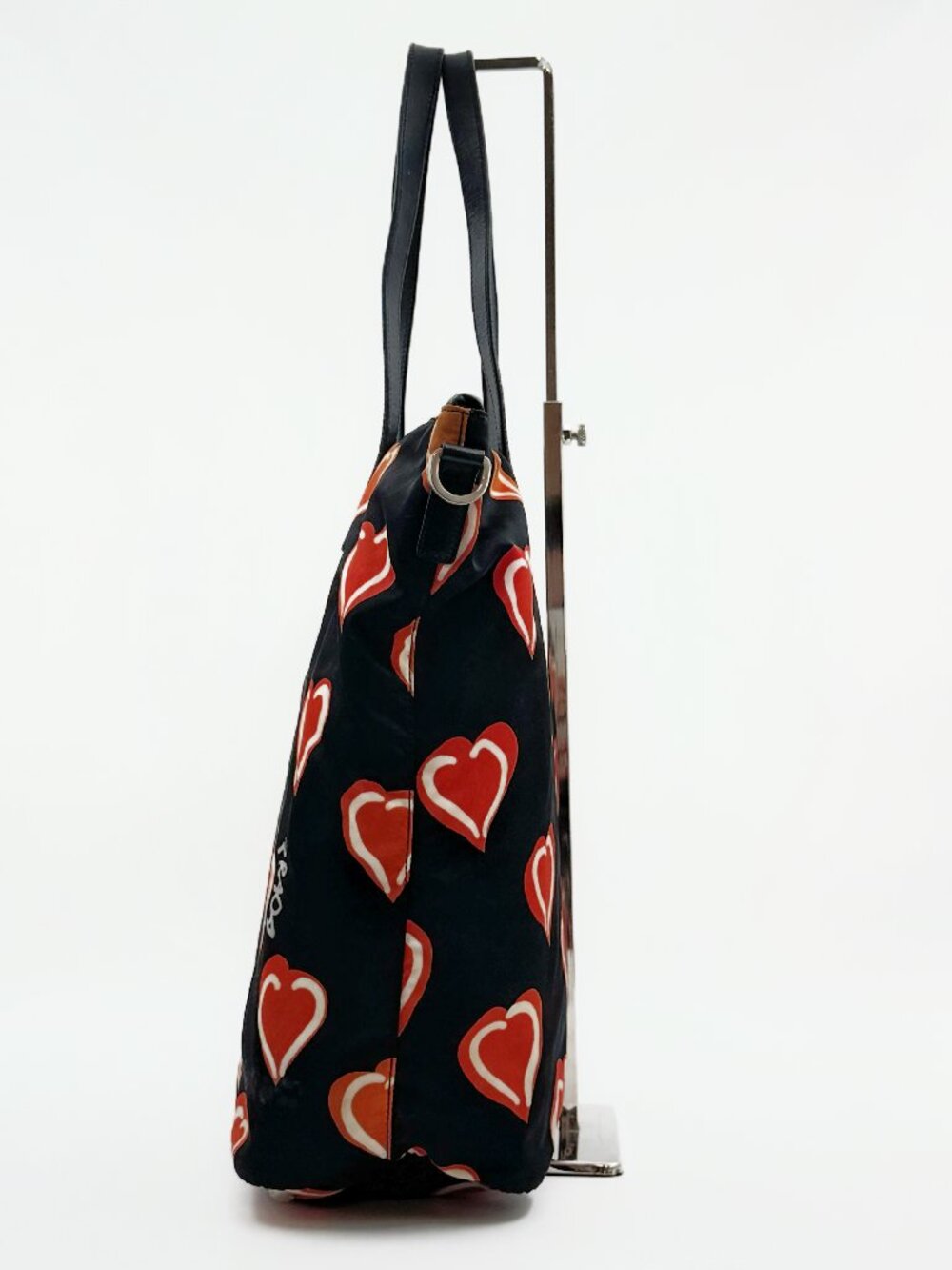 Prada Black Nylon Heart Print Tote Bag Red Orange Hearts Shoulder Bag - Picture 4 of 13